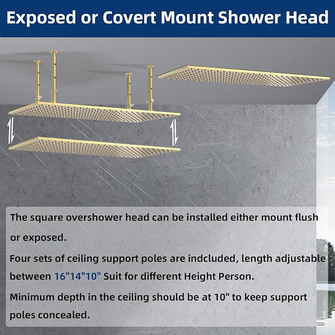 Dual Shower Heads System 16"x32" Ceiling Mount Rainfall and 6" Wall Mounted - Image 4