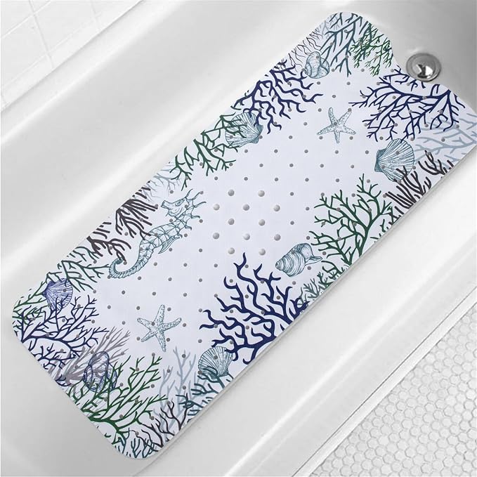 Seahorse Bathtub Mat Non Slip for Kids 40x16in Extra Long Anti Slip Bath Mat by Denifeiya