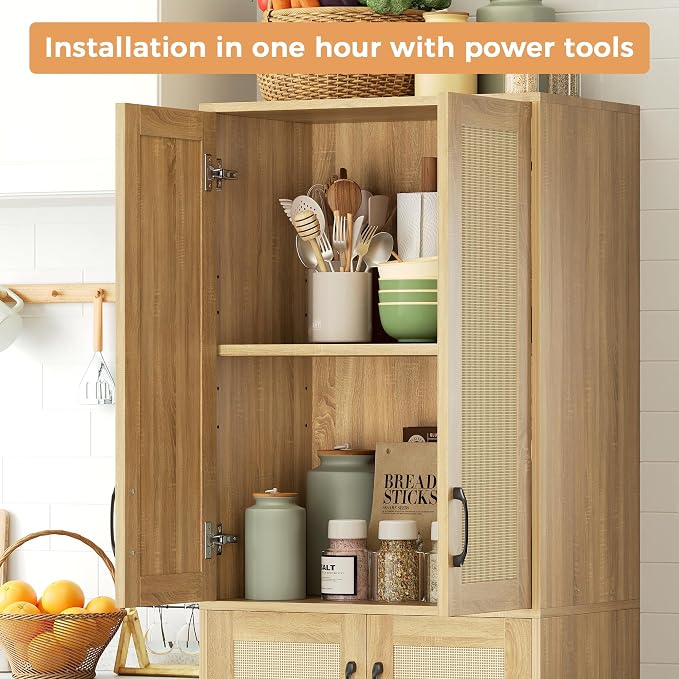 JASIWAY Kitchen Pantry Cabinet, Wooden Linen Pantry Cupboard - Image 5