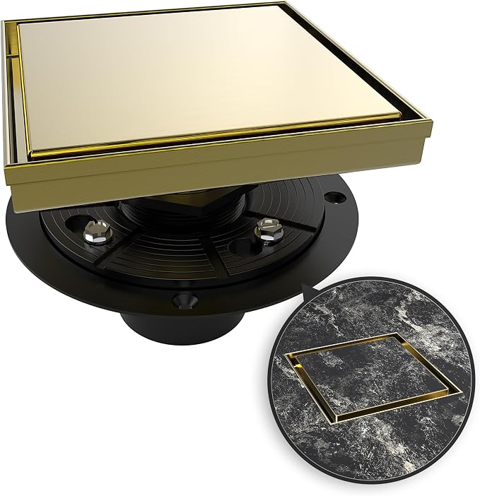 WEBANG 6 Inch Square Shower Drain Gold Floor Drain by WEBANG