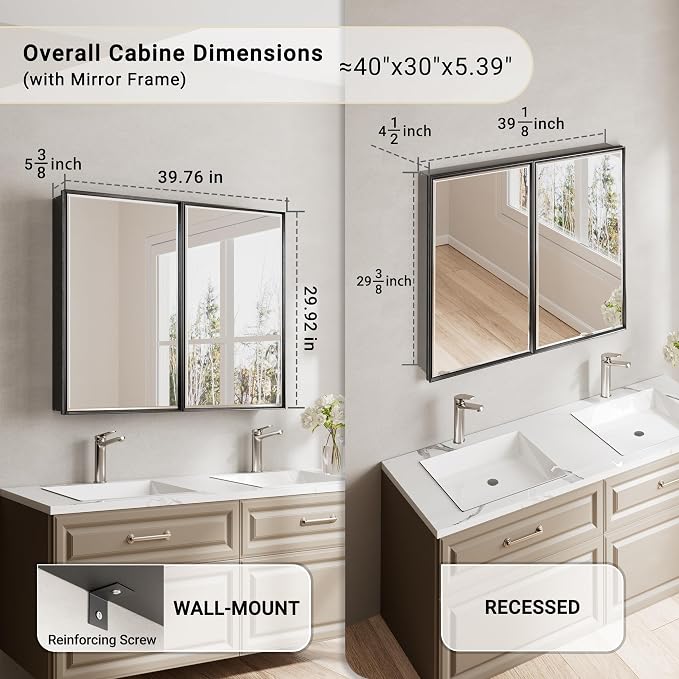 40x30 Pre-Assembled Black Medicine Cabinet - Image 2