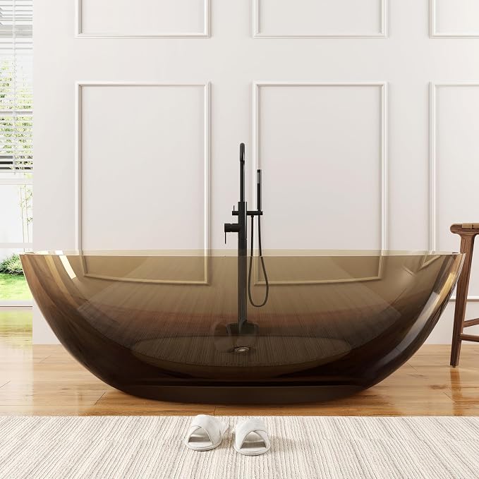 Stone Resin Freestanding Bathtub 71", Elegant Oval Shape Soaking Tub, Solid - Image 8
