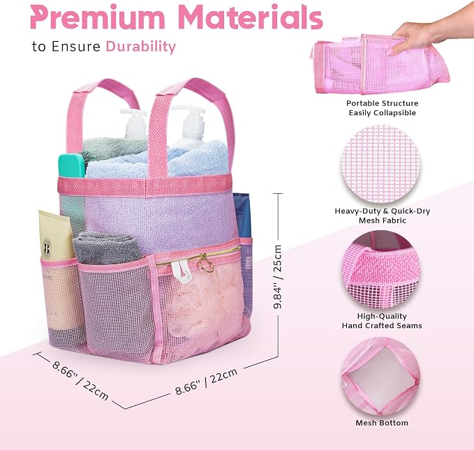 Mesh Shower Caddy Dorm, 7 Pockets & 1 - Image 3
