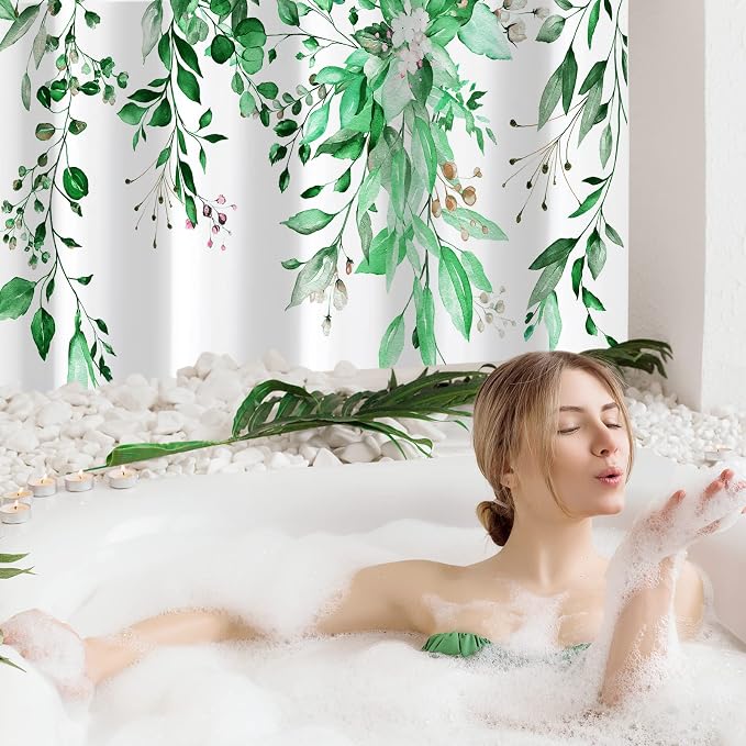 Gibelle Small Stall Shower Curtain 36 x 72, Narrow Emerald Green Floral Shower - Image 2