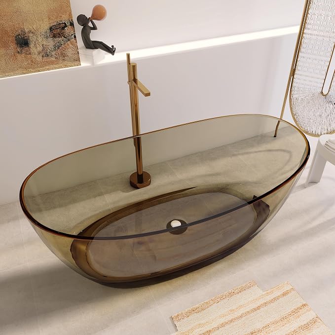 65" Premium Solid Surface Freestanding Bathtub, Contemporary Design Stand Alone - Image 3