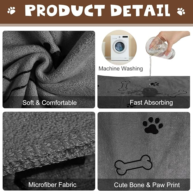 Chumia 4 Pcs Dog Towels for Drying Dog Puppy Bulk Microfiber Absorbent Paw - Image 3