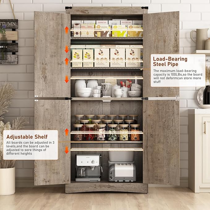 71" Tall Kitchen Pantry, Farmhouse Storage Cabinet - Image 3