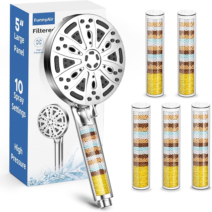 Filtered Shower Head with Handheld, FunnyAir 10-Spray Modes 5" High Pressure by FunnyAir