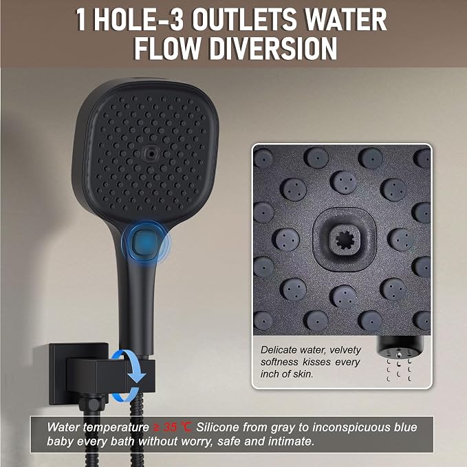 Shower Faucet Set Matte Black Shower System, Push Button Diverter 3-Way Shower - Image 9