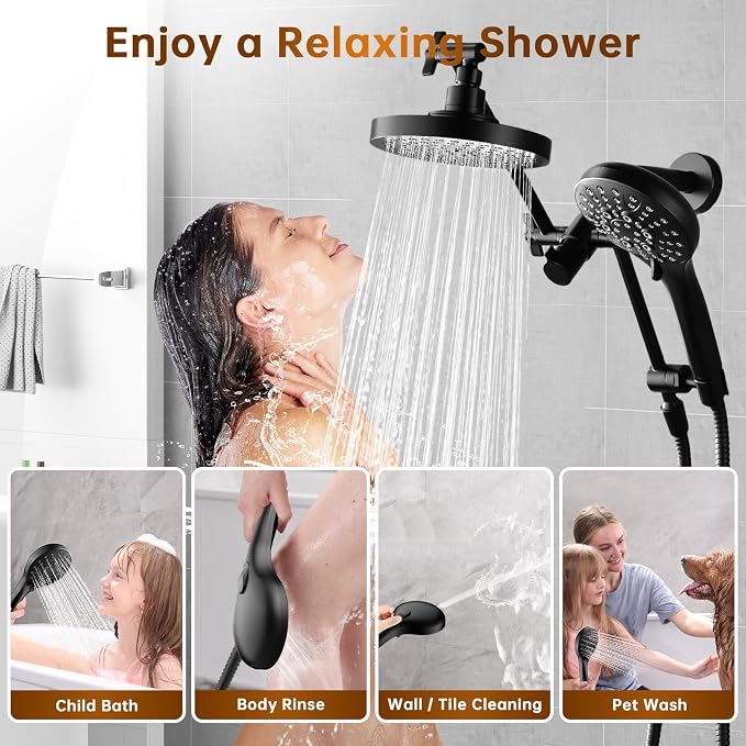 BRIGHT SHOWERS High Pressure Dual Shower Head Combo - Image 7