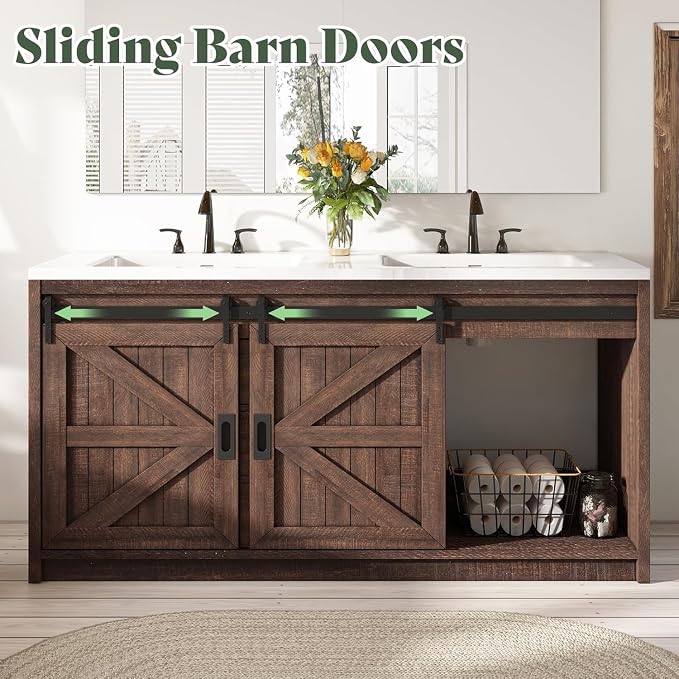 60" Farmhouse Bathroom Double Vanity Sliding Barn Door - Image 7