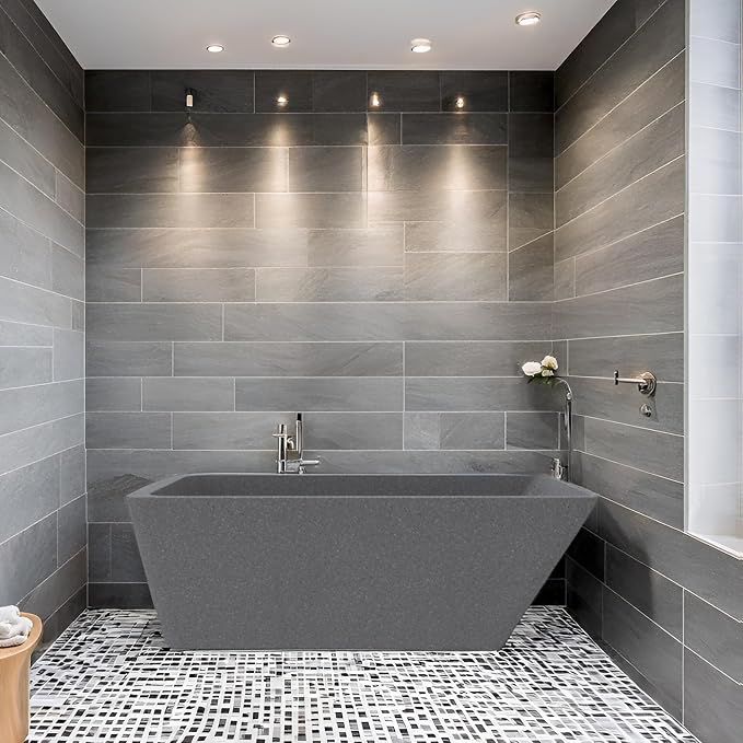 65'' Stone Resin Solid Surface Freestanding Bathtub, Terrazzo Bathtub Soaking - Image 2