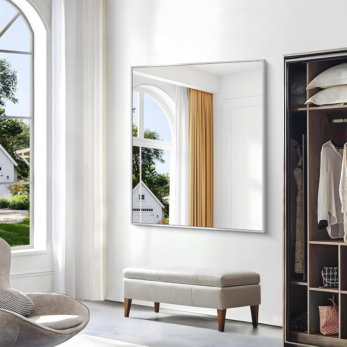 BONEWEI Silver Bathroom Mirror, 40x48 inch Wall Mirror - Image 3