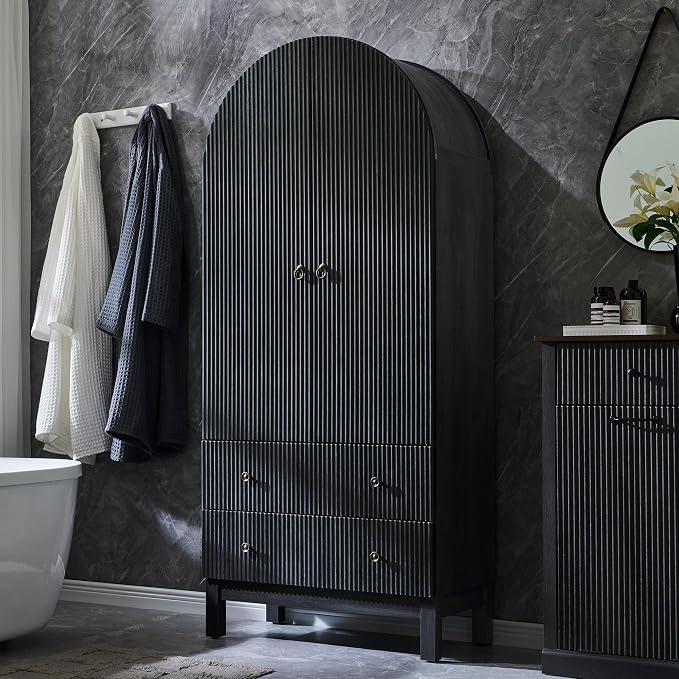 71" Tall Arched Bathroom Storage Cabinet, Modern Fluted Cabinet Storage by IFBUYFarmhouseFurniture