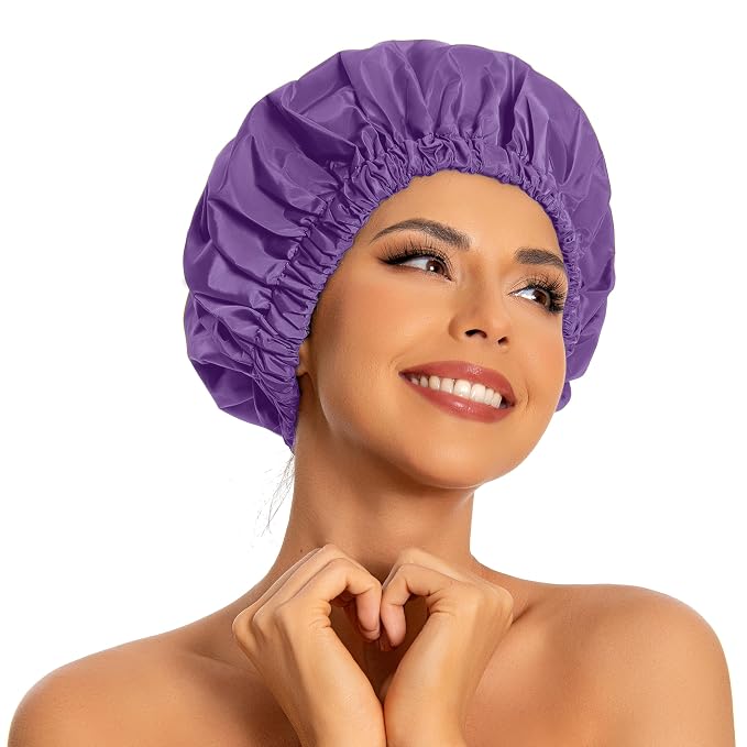 Reusable Shower Cap for Women, Large Waterproof Shower Essentials Bonnet by Edoneery