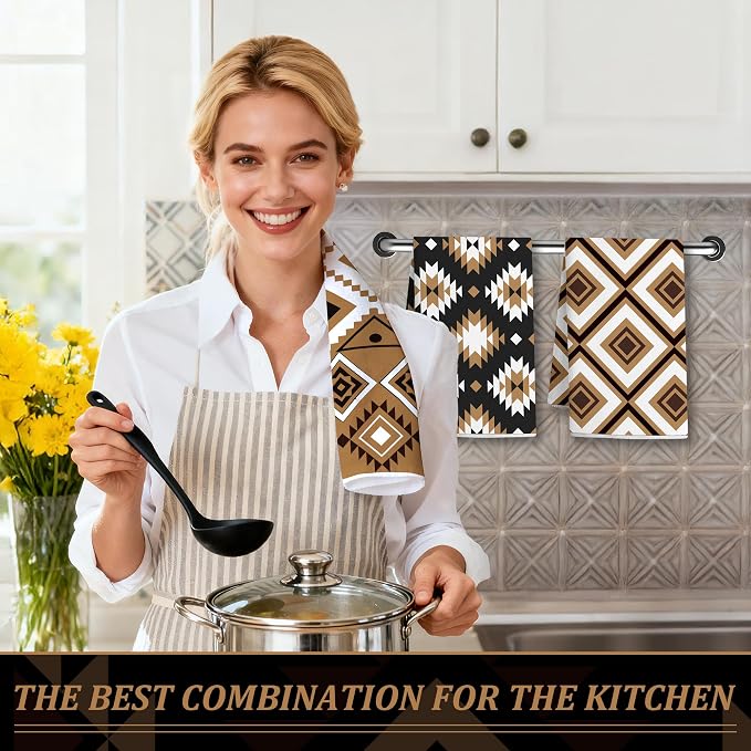 Set of 4 Western Aztec Kitchen Towels Vintage Themed Dish Towel Bathroom - Image 9