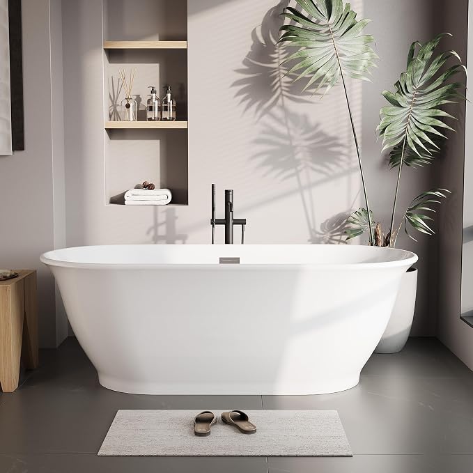 Freestanding Bath Tub 67 Inch Acrylic Oval Soaking Tub – Extra Large by GarveeLife