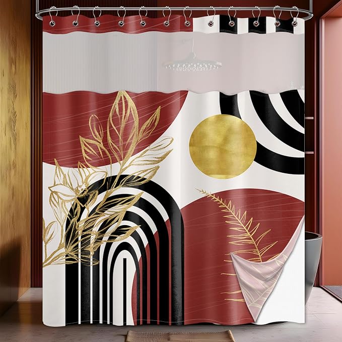 Black and Red Boho See Through Mesh Top Shower Curtain by Bxpaitx