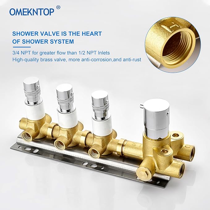 3-Way Chrome Shower Diverter Valve | Thermostatic Brass 3-Function Mixer | - Image 4