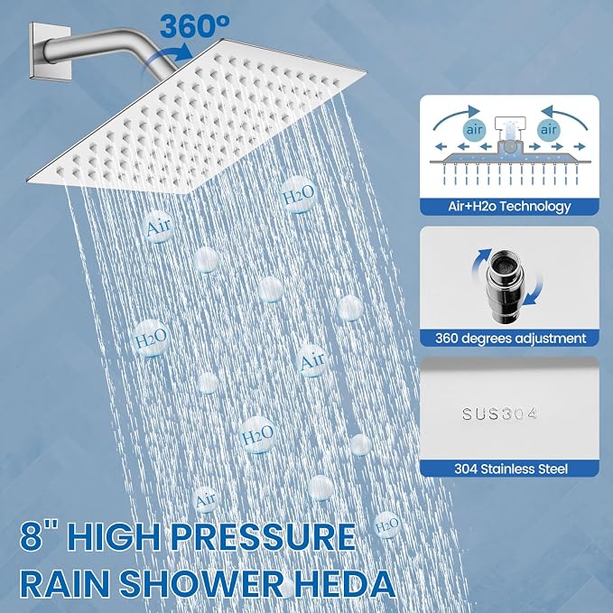 Airuida Shower Faucet Set Bathroom Rain Shower System SUS304 Stainless Steel - Image 8