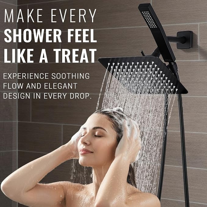 All Metal Shower Faucet Set, Dual Square Shower Head System - Image 7