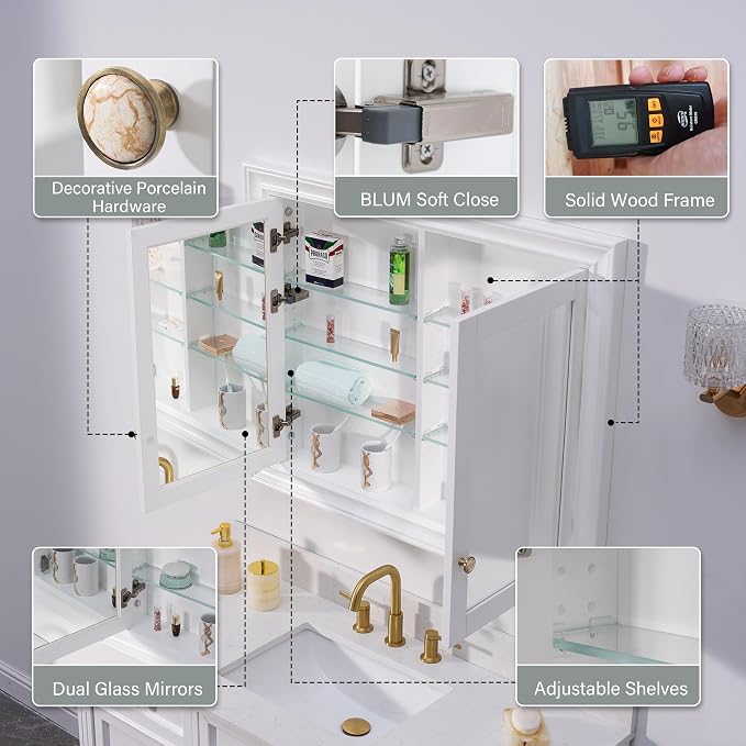 WELLFOR 40"x 32" Bathroom Medicine Cabinet - Image 5