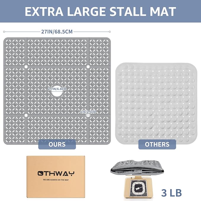 OTHWAY Square Shower Mat, TPE Anti Slip Shower Mat - Image 4