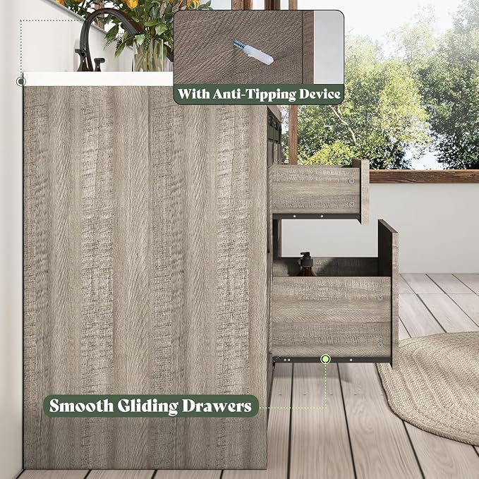 60" Farmhouse Bathroom Double Vanity Sliding Barn Door - Image 6