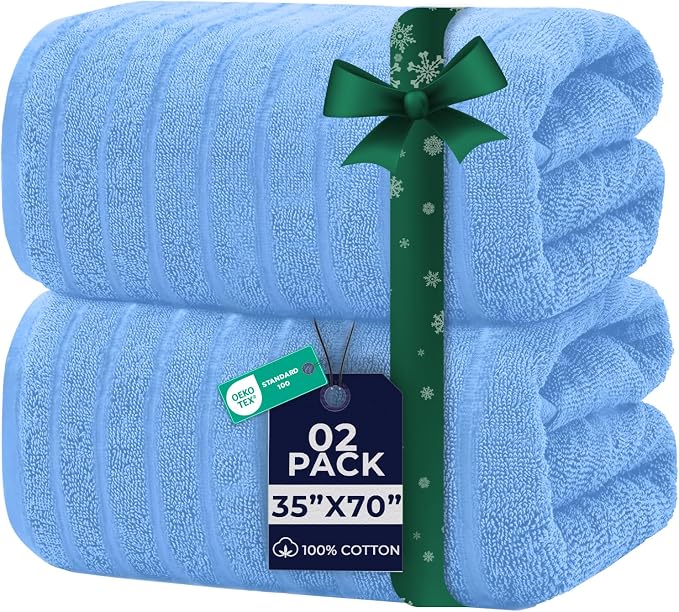 DAN RIVER Pack of 2 Bath Sheet 35x70 Inches, Ribbed Luxury Bath Towel Set by DanRiver