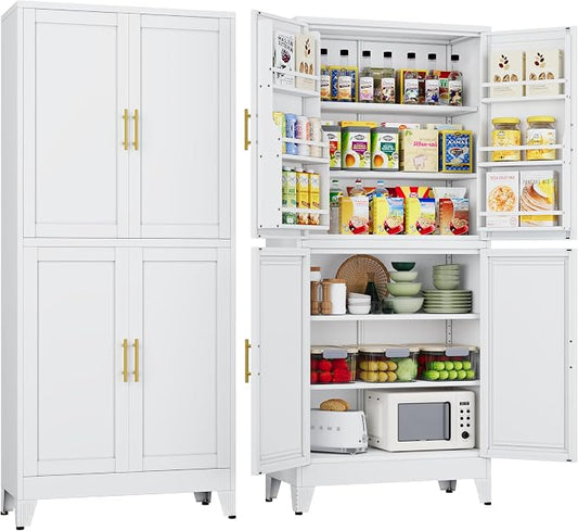 75" Tall Metal Kitchen Pantry Storage Cabinet, Freestanding Cupboard Storage by Unknown
