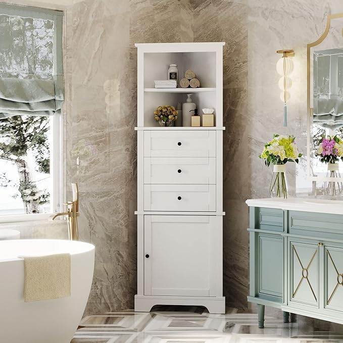 69" H Tall Corner Cabinet with Adjustable Shelves and Drawers, Storage - Image 4