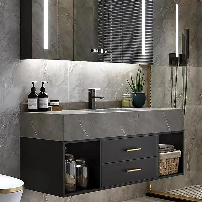 KunMai 35.4" Black Floating Bathroom Vanity by KUNMAI
