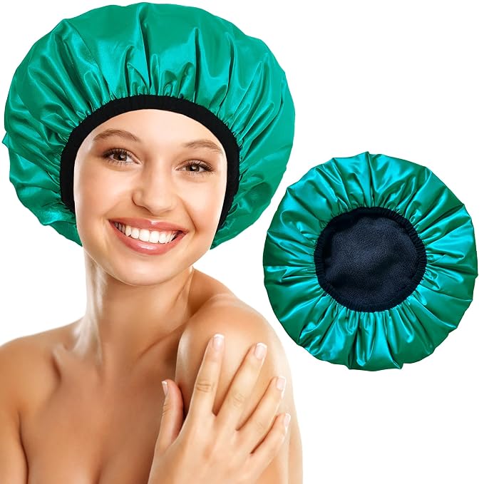 Shower Cap Reusable Waterproof, Terry Lined Shower Caps by choshion
