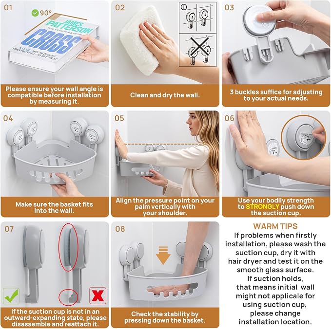 LEVERLOC Corner Shower Caddy Suction Cup, Shower Caddy Basket Powerful Suction - Image 6