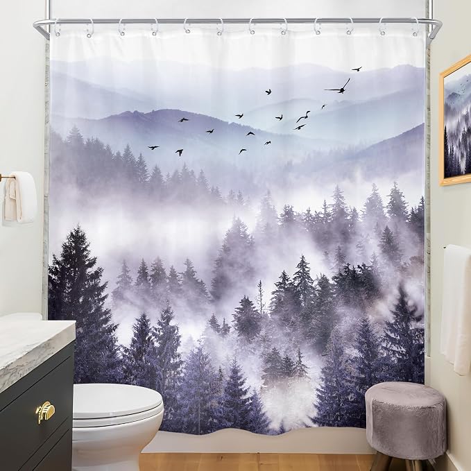 Riyidecor Purple Mountain Shower Curtain 72Wx72H Inch Nature Scenery Landscape - Image 4