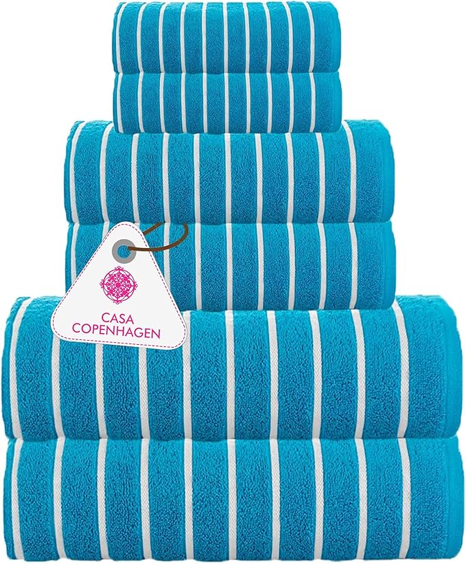 CASA COPENHAGEN Ecstatic 6 Pieces Towel Set- Teal Blue, 600 GSM 2 Bath Towel 2 by CASACOPENHAGEN