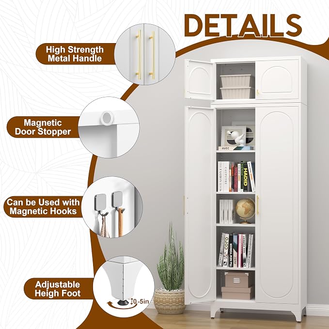 90" Metal Kitchen Pantry Cabinet, Freestanding Kitchen Storage Cabinet - Image 4
