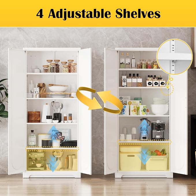 Kitchen Pantry Cabinet, 71”Metal White Storage Cabinet - Image 4