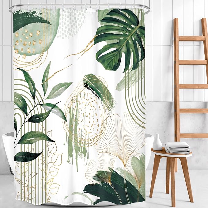 Sage Green Boho Shower Curtain 54Wx78H Small Stall Modern Abstract Mid Century - Image 2