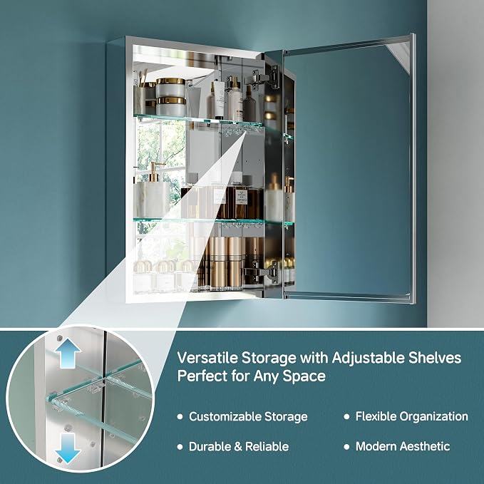 16"x24" Medicine Cabinet Mirror, Aluminum Silver Recessed Medicine Cabinet - Image 4
