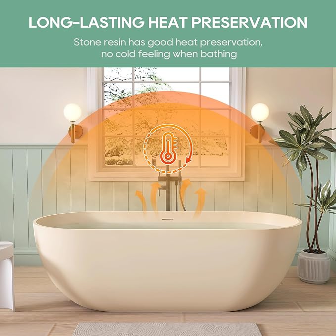 SJ STAR&JANE 69" Solid Surface Freestanding Bathtub, Milk Coffee Stone Resin - Image 4