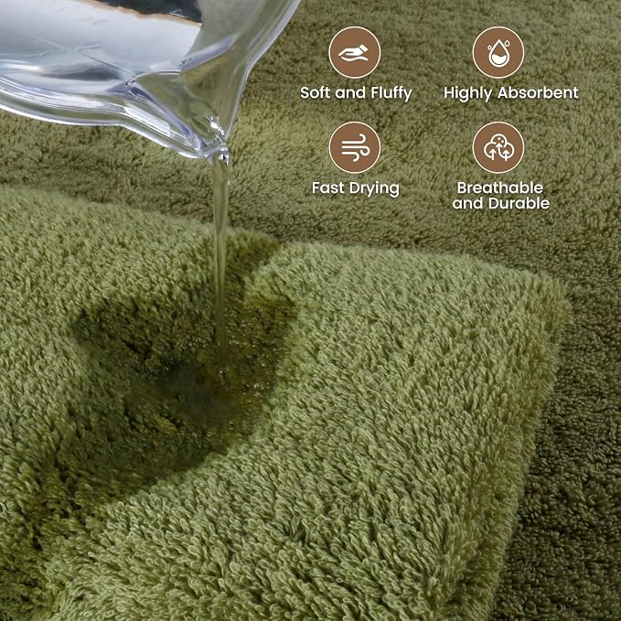 SEMAXE Green Bathroom Towel, 100% Cotton Bath Towel - Image 3