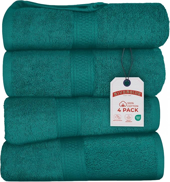 RIVERSIDE 100% Ring Spun Cotton Large Bath Towels Set of 4, 27 x 54 Inches – by RIVERSIDE