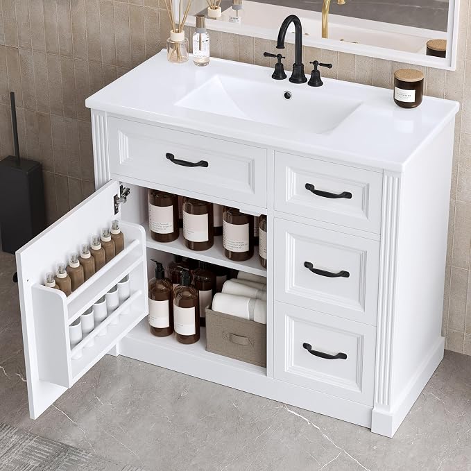 36 in Bathroom Vanity with Sink, Drawers and Flip-Out Drawers, Modern Solid - Image 3