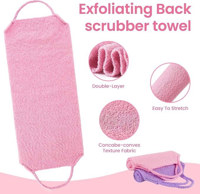 3 Pcs Double-Sided Back Exfoliator Body Scrub Towel, Exfoliating Back Scrubber - Image 3