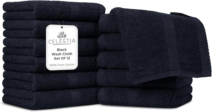 100% Cotton Wash Cloth for face & Body Set of 12, Sustainable, Highly Absorbent by VillaCelestia