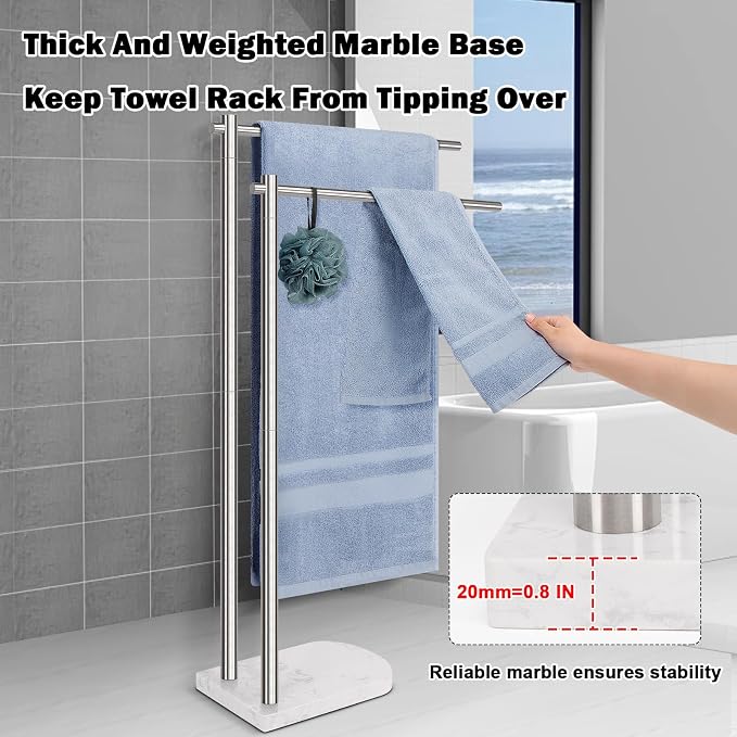 Livabber Standing Towel Rack, 304 Stainless Steel 2-Tier Towel Holder Stand - Image 3