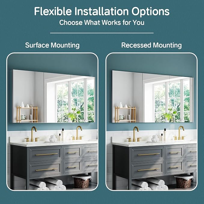 60"x30" Medicine Cabinet Mirror, Aluminum Silver Recessed Medicine Cabinet - Image 7