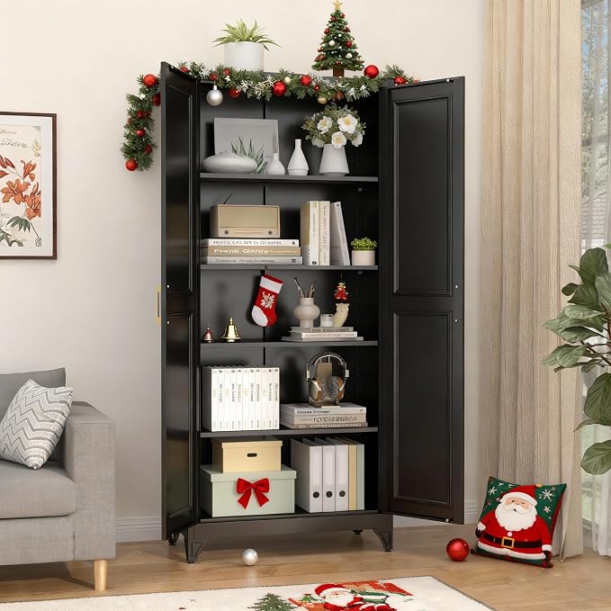Kitchen Pantry Cabinet, 75”Black Metal Storage Cabinets - Image 4