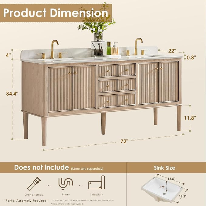 ALTAIR 72 Double Sink Bathroom Vanity Floating and Freestanding Vanity Ceramic - Image 2